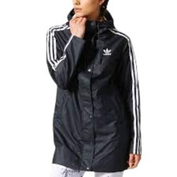 adidas Originals Jackets & Blazers - Adidas Originals Black Hooded Rain Jacket